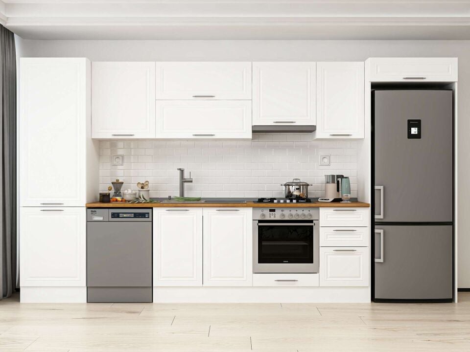 Alvinka 385X222 Cm Klasik Mebran Mutfak Dolabı Mbb-E80B60S45-1 Mebran | Beyaz - Mdf