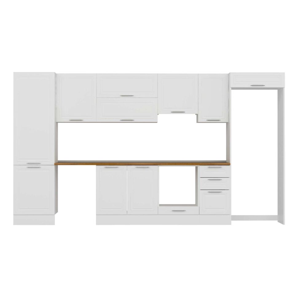 Alvinka 385X222 Cm Klasik Mebran Mutfak Dolabı Mbb-E80B60S45-1 Mebran | Beyaz - Mdf