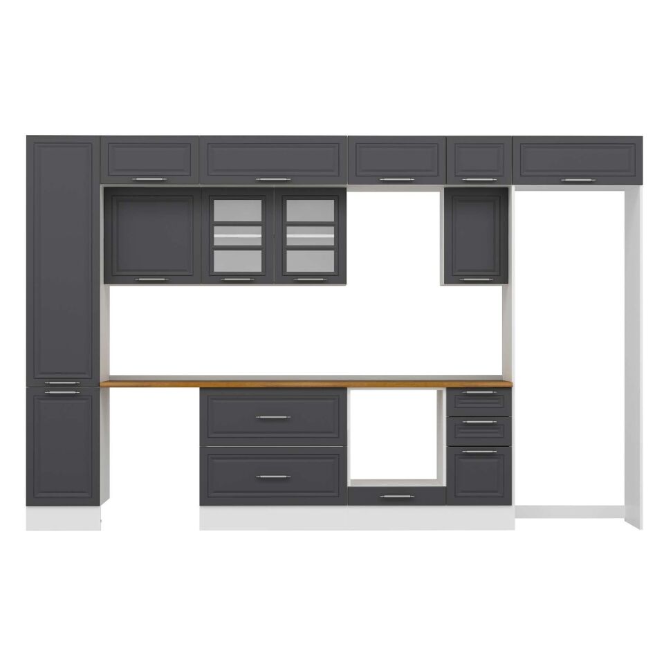 Alvinka 365X240 Cm Klasik Mebran Mutfak Dolabı Mbb-E80B45S40-3 Mebran | Antrasit - Suntalam
