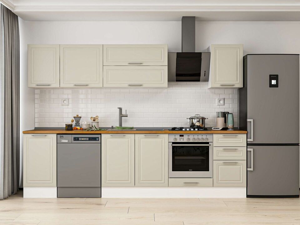 Alvinka 300X210 Cm Klasik Mebran Mutfak Dolabı M-E90S45S45-2 Mebran | Kumtaşı - Mdf