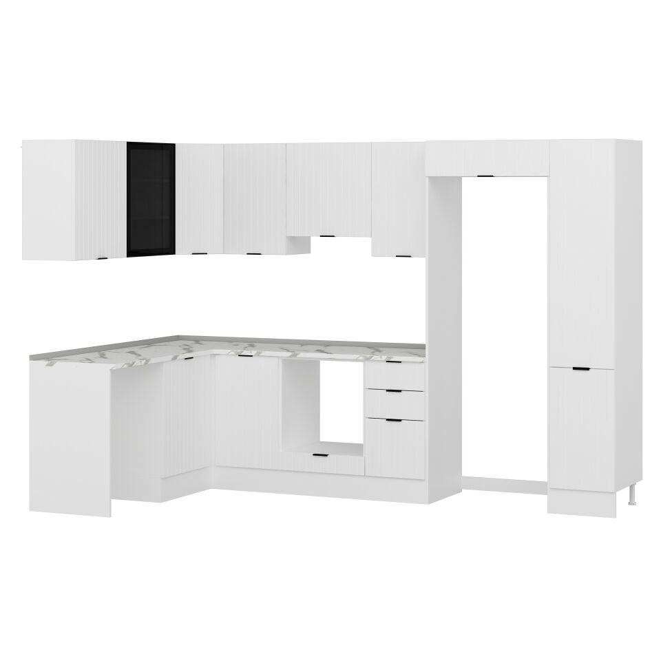 Alvinka 180-330X222 Cm Mbr_B Köşe Mutfak Dolabı Beyaz - Suntalam
