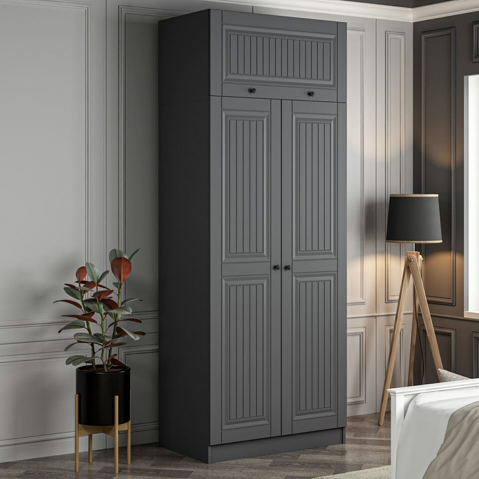 Kale 2 Kapaklı Dolap ve Yüklük İlkbahar Mebran - Antrasit/Antrasit
