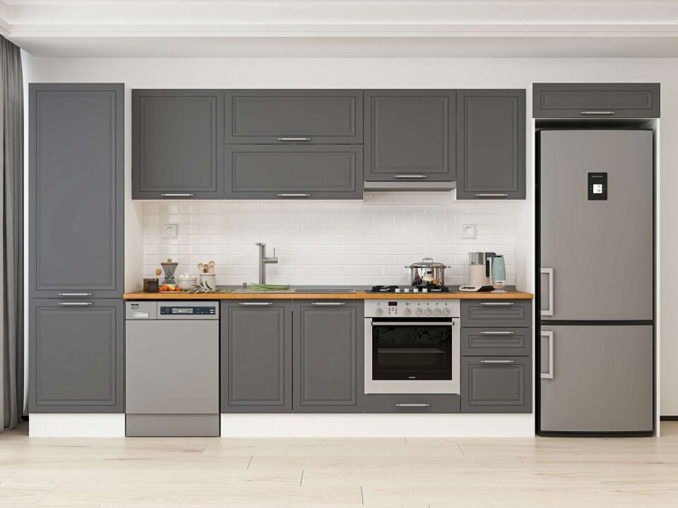 Alvinka 385X222 Cm Klasik Mebran Mutfak Dolabı Mbb-E80B60S45-1 Mebran | Antrasit - Mdf
