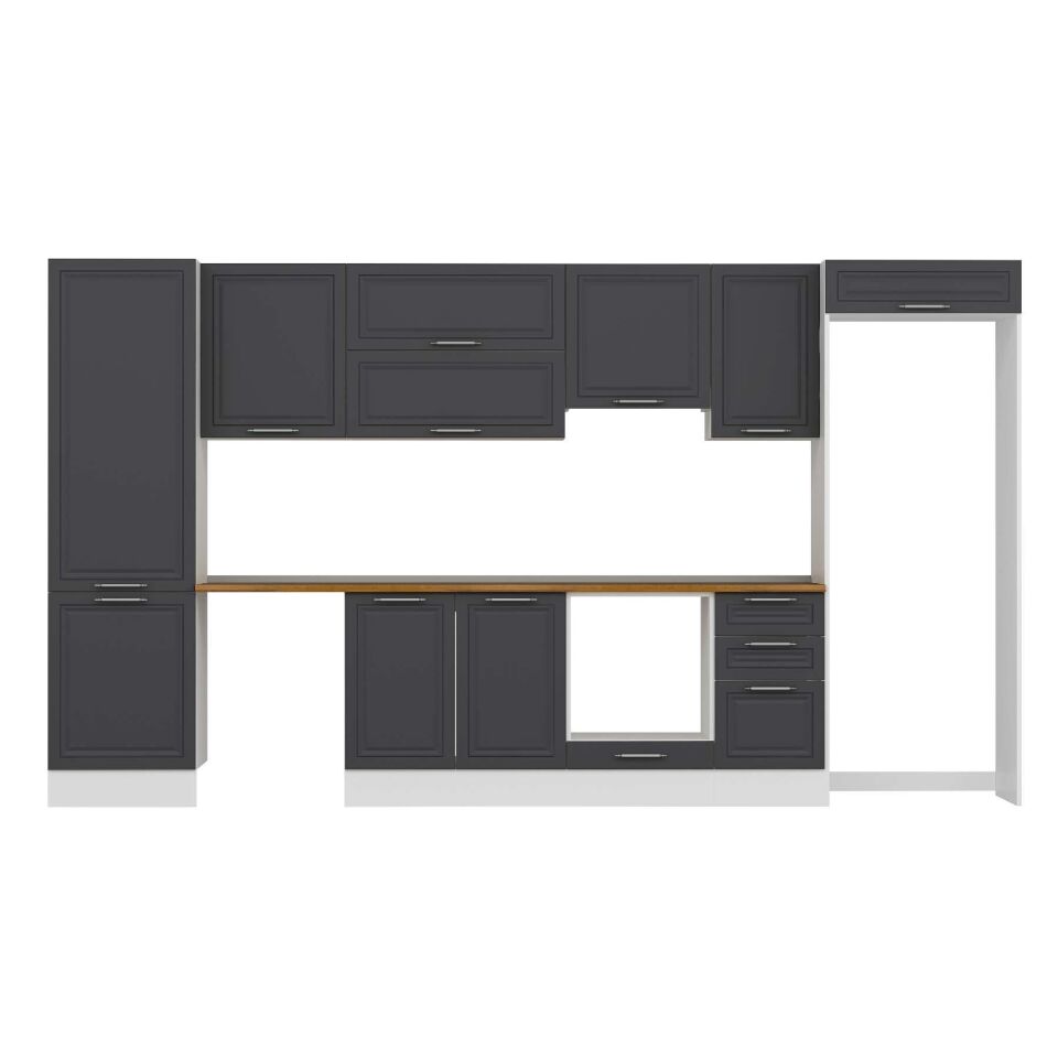 Alvinka 385X222 Cm Klasik Mebran Mutfak Dolabı Mbb-E80B60S45-1 Mebran | Antrasit - Mdf