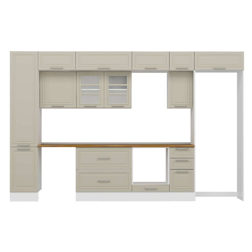 Alvinka 365X240 Cm Klasik Mebran Mutfak Dolabı Mbb-E80B45S40-3 Mebran | Kumtaşı - Suntalam