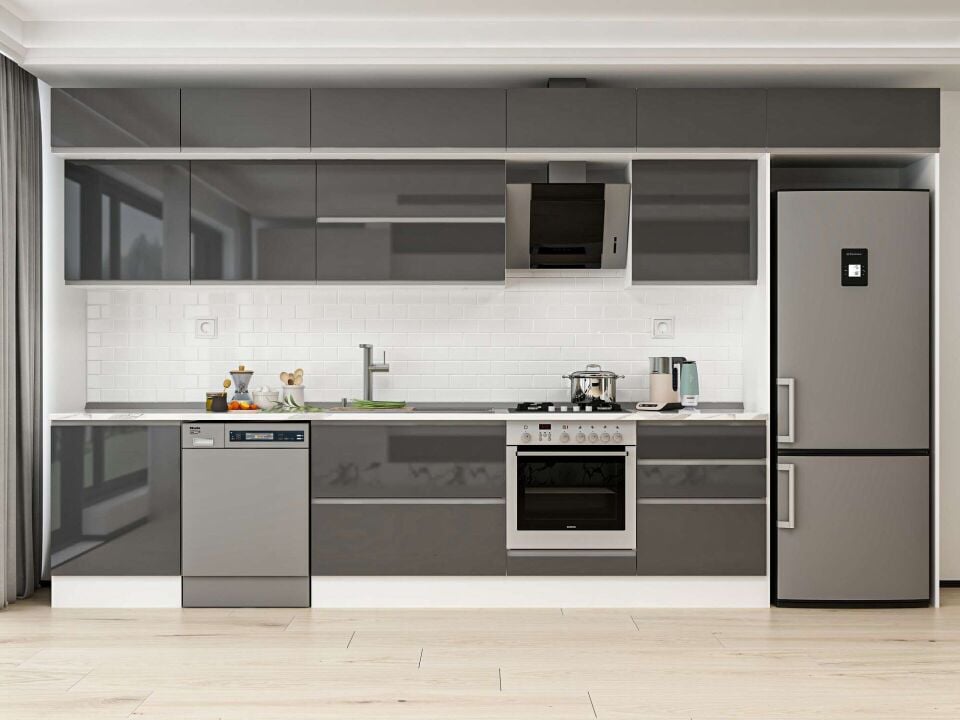 Alvinka 400X240 Cm High Gloss Mutfak Dolabı Mb-E80S60S60-2 High Gloss | Antrasit - Mdf