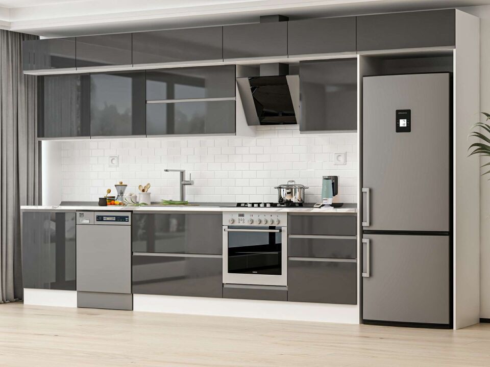 Alvinka 400X240 Cm High Gloss Mutfak Dolabı Mb-E80S60S60-2 High Gloss | Antrasit - Mdf