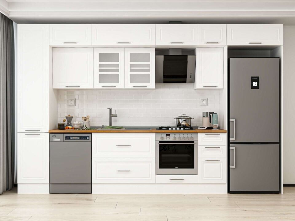 Alvinka 365X240 Cm Klasik Mebran Mutfak Dolabı Mbb-E80B45S40-3 Mebran | Beyaz - Mdf