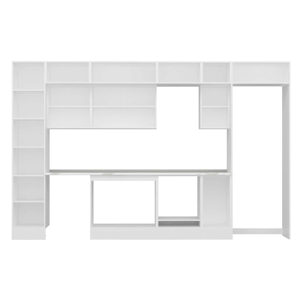 Alvinka 365X240 Cm Klasik Mebran Mutfak Dolabı Mbb-E80B45S40-3 Mebran | Beyaz - Mdf