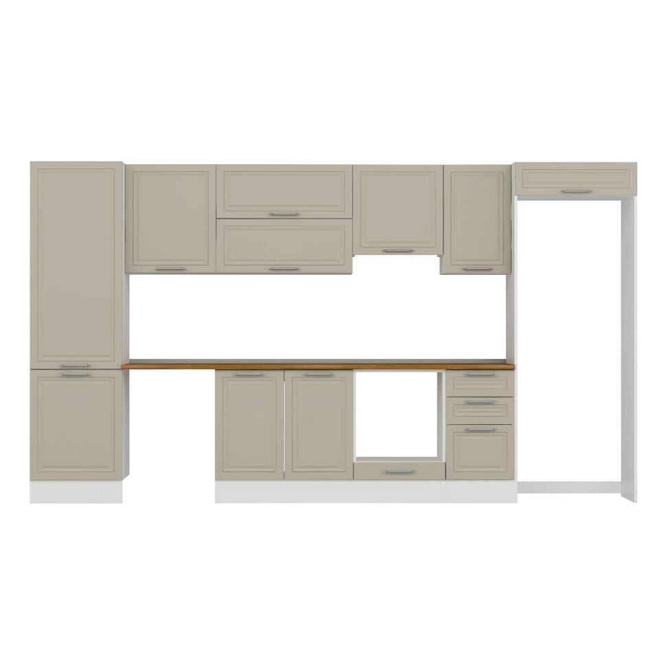 Alvinka 385X222 Cm Klasik Mebran Mutfak Dolabı Mbb-E80B60S45-1 Mebran | Kumtaşı - Mdf