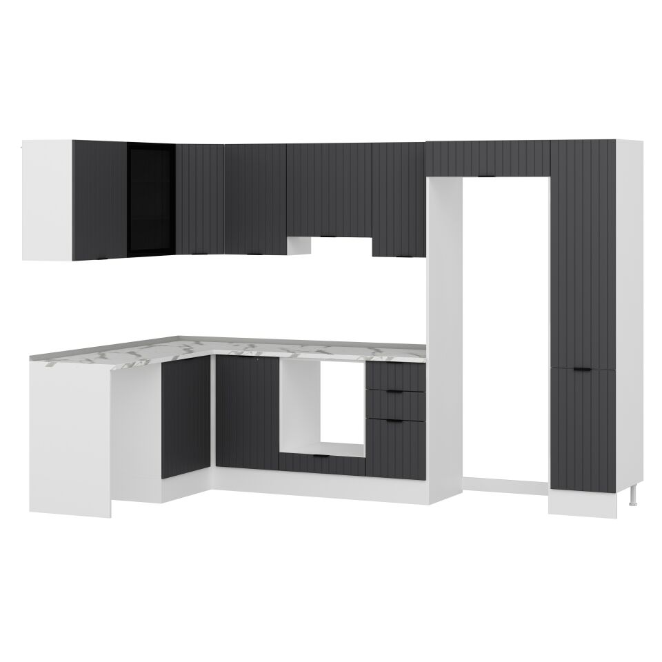 Alvinka 180-330X222 Cm Mbr_B Köşe Mutfak Dolabı Antrasit - Suntalam