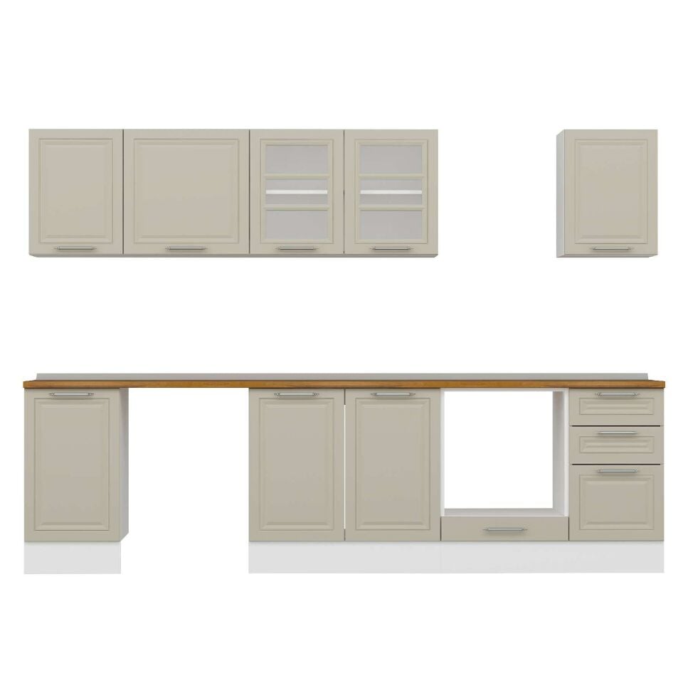 Alvinka 300X210 Cm Klasik Mebran Mutfak Dolabı M-E90S45S45-3 Mebran | Kumtaşı - Suntalam