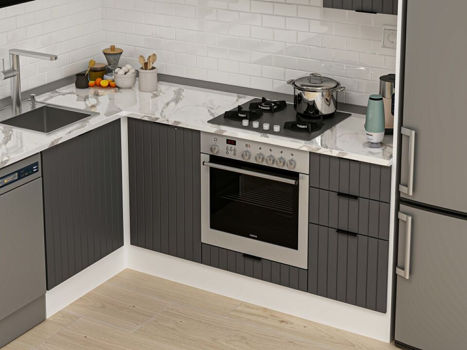 Alvinka 180-330X222 Cm Mbr_B Köşe Mutfak Dolabı Antrasit - Mdf