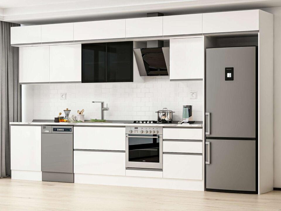 Alvinka 400X240 Cm High Gloss Mutfak Dolabı Mb-E80S60S60-3 High Gloss | Beyaz - Mdf
