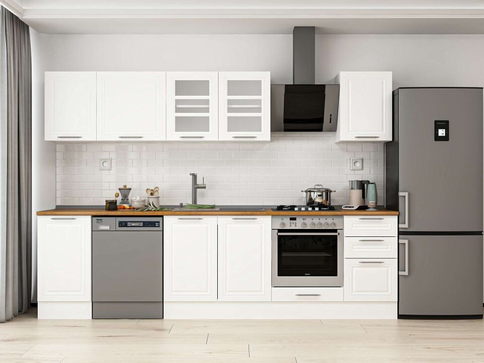 Alvinka 300X210 Cm Klasik Mebran Mutfak Dolabı M-E90S45S45-3 Mebran | Beyaz - Mdf