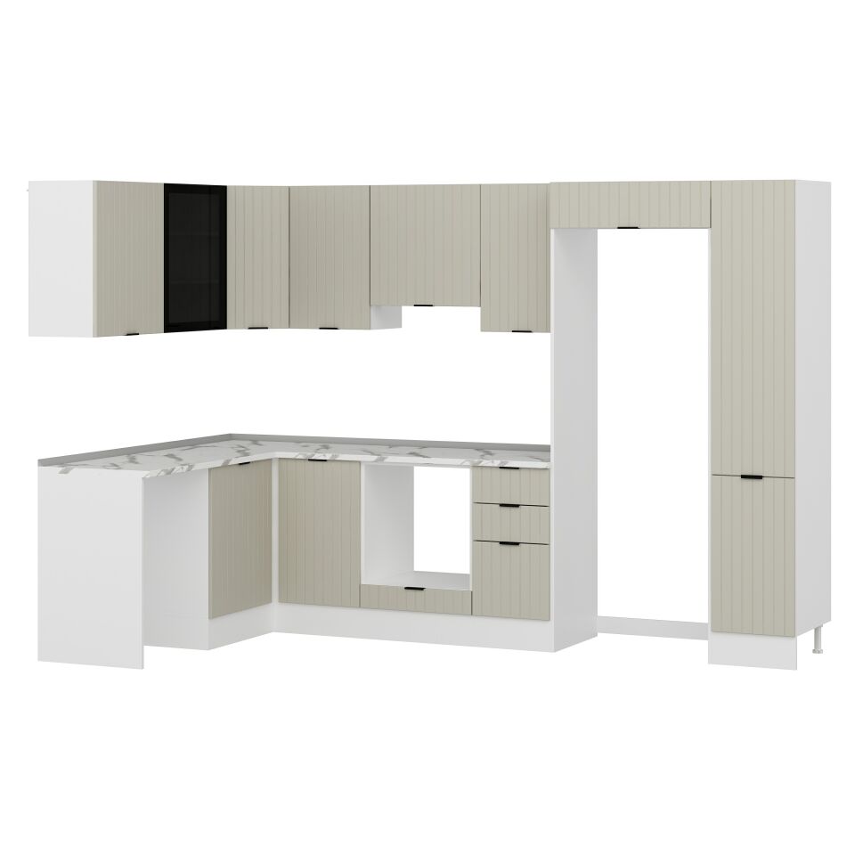 Alvinka 180-330X222 Cm Mbr_B Köşe Mutfak Dolabı Kumtaşı - Suntalam