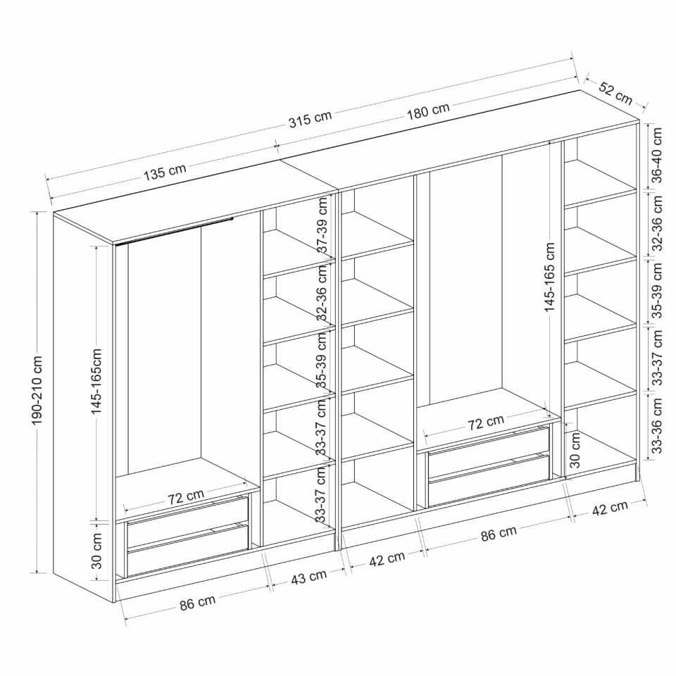 Kale 7 Kapaklı 4Ç Dolap - Pera Ceviz 190CM