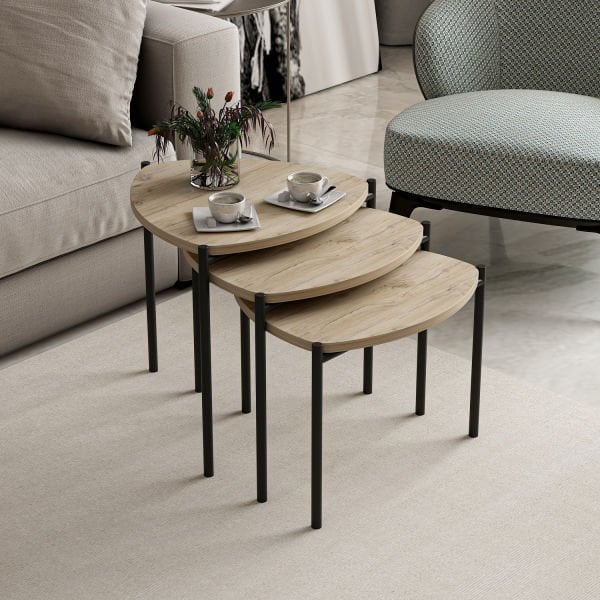 Minar Lenny 3 lü Metal Ayaklı Zigon Sehpa - Senza