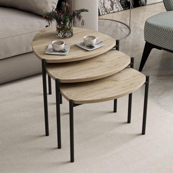 Minar Lenny 3 lü Metal Ayaklı Zigon Sehpa - Senza