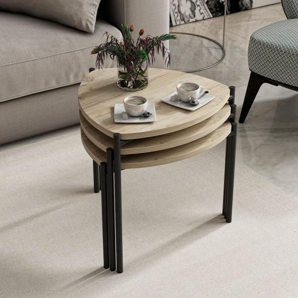 Minar Lenny 3 lü Metal Ayaklı Zigon Sehpa - Senza