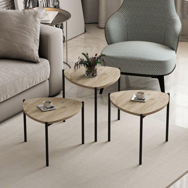 Minar Lenny 3 lü Metal Ayaklı Zigon Sehpa - Senza