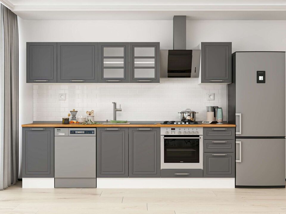 Alvinka 300X210 Cm Klasik Mebran Mutfak Dolabı M-E90S45S45-3 Mebran | Antrasit - Mdf