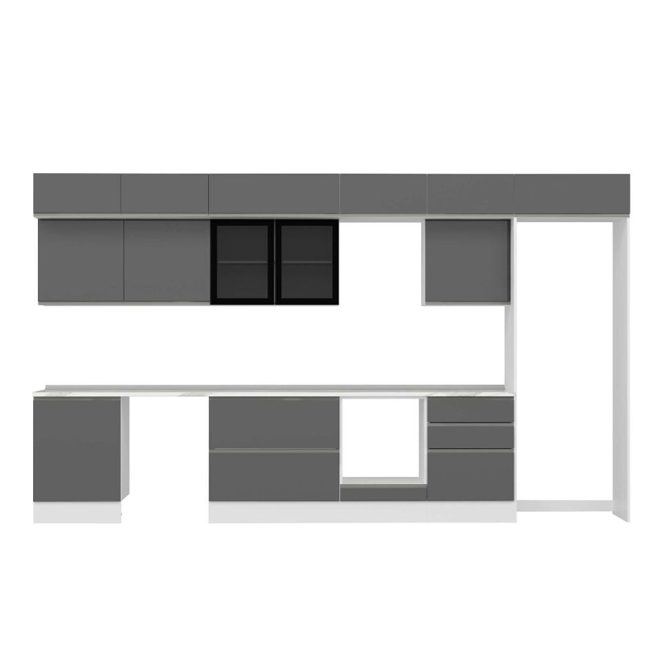 Alvinka 400X240 Cm High Gloss Mutfak Dolabı Mb-E80S60S60-3 High Gloss | Antrasit - Mdf