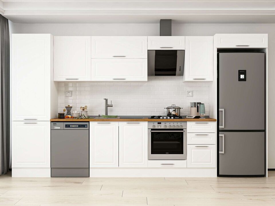 Alvinka 385X222 Cm Klasik Mebran Mutfak Dolabı Mbb-E80B60S45-2 Mebran | Beyaz - Mdf