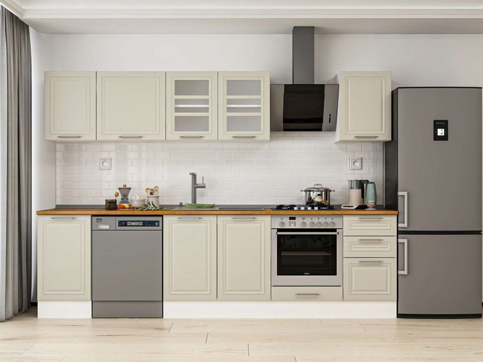 Alvinka 300X210 Cm Klasik Mebran Mutfak Dolabı M-E90S45S45-3 Mebran | Kumtaşı - Mdf