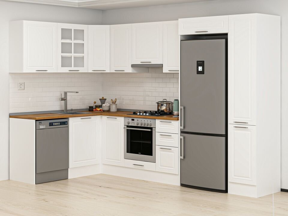 Alvinka 180-330X222 Cm Mbr_C Köşe Mutfak Dolabı Beyaz - Mdf