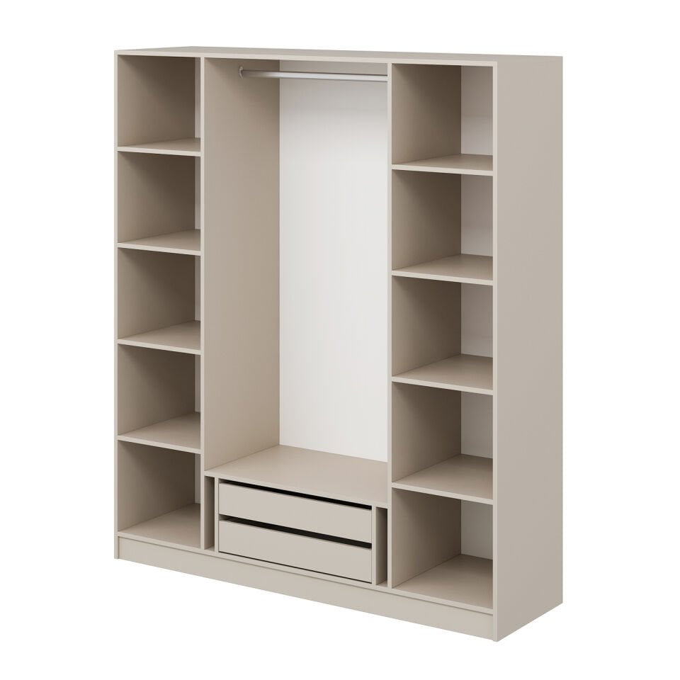 Kale Plus 4 Mebran Kapaklı 2 Çekmeceli Dolap Kumtaşı Mebran Füme Cam