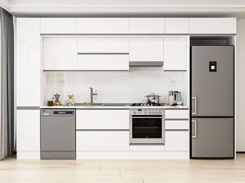 Alvinka 360X240 Cm High Gloss Mutfak Dolabı Mbb-E80B40S40-1 High Gloss | Beyaz - Mdf