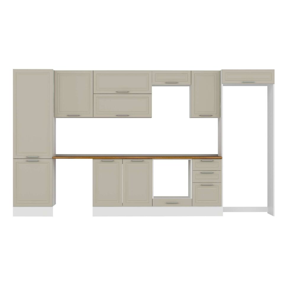Alvinka 385X222 Cm Klasik Mebran Mutfak Dolabı Mbb-E80B60S45-2 Mebran | Kumtaşı - Mdf