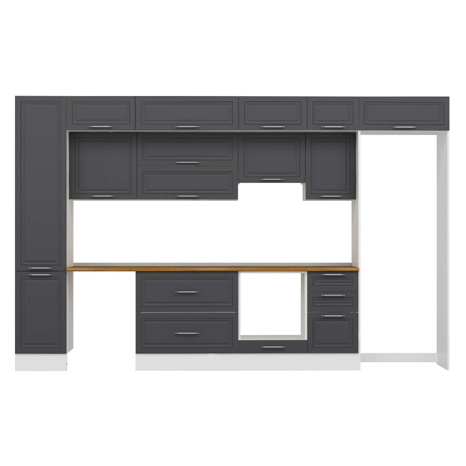 Alvinka 370X240 Cm Klasik Mebran Mutfak Dolabı Mbb-E80B45S45-1 Mebran | Antrasit - Mdf
