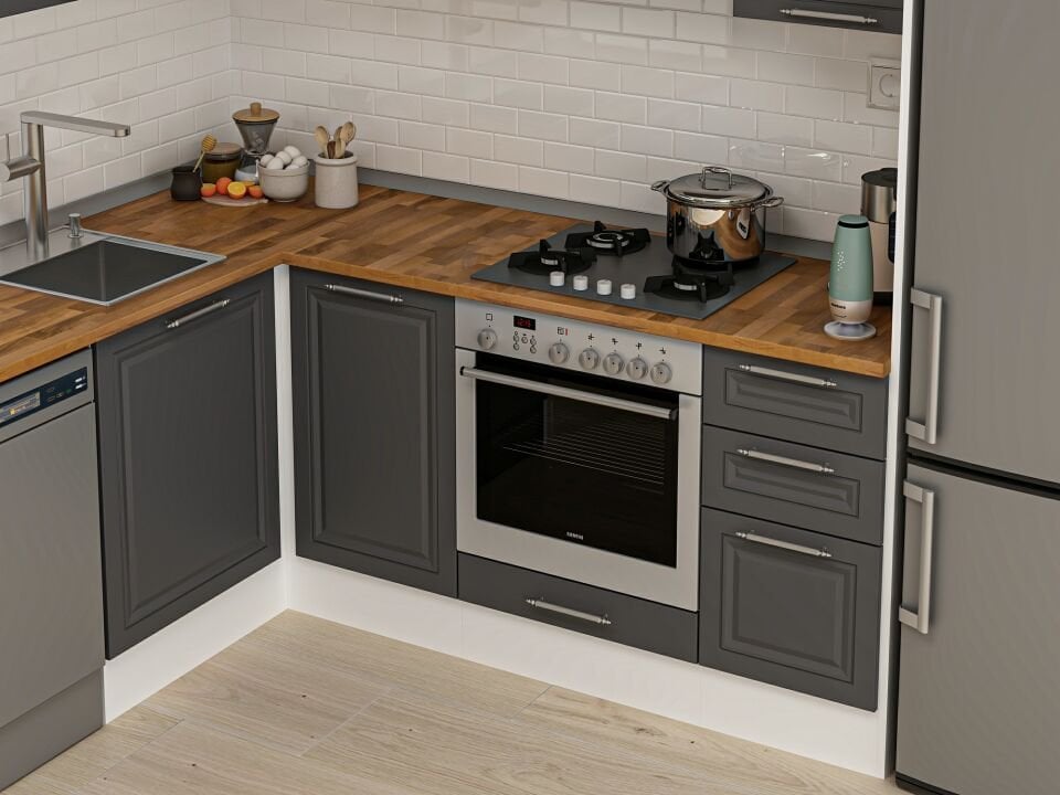 Alvinka 180-330X222 Cm Mbr_C Köşe Mutfak Dolabı Antrasit - Mdf
