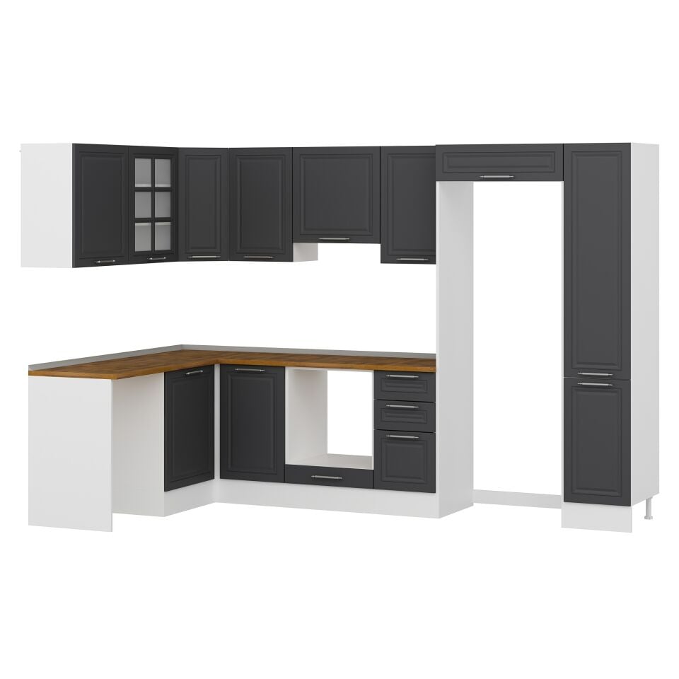 Alvinka 180-330X222 Cm Mbr_C Köşe Mutfak Dolabı Antrasit - Mdf