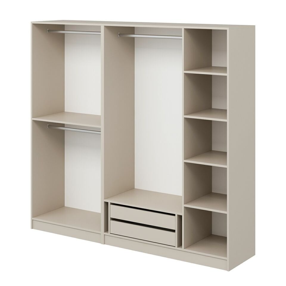 Kale Plus 5 Mebran Kapaklı 2 Çekmeceli Dolap Kumtaşı Mebran Füme Cam