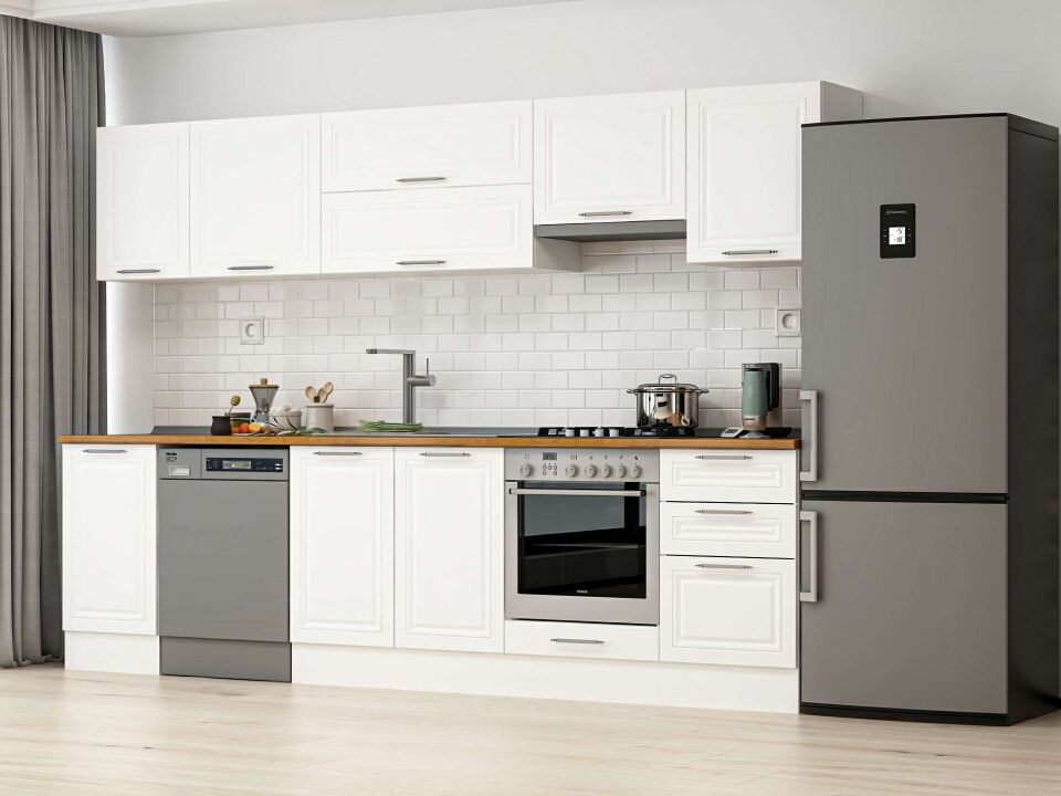 Alvinka 305X210 Cm Klasik Mebran Mutfak Dolabı M-E90S45S50-1 Mebran | Beyaz - Mdf