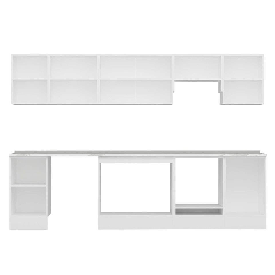 Alvinka 305X210 Cm Klasik Mebran Mutfak Dolabı M-E90S45S50-1 Mebran | Beyaz - Mdf