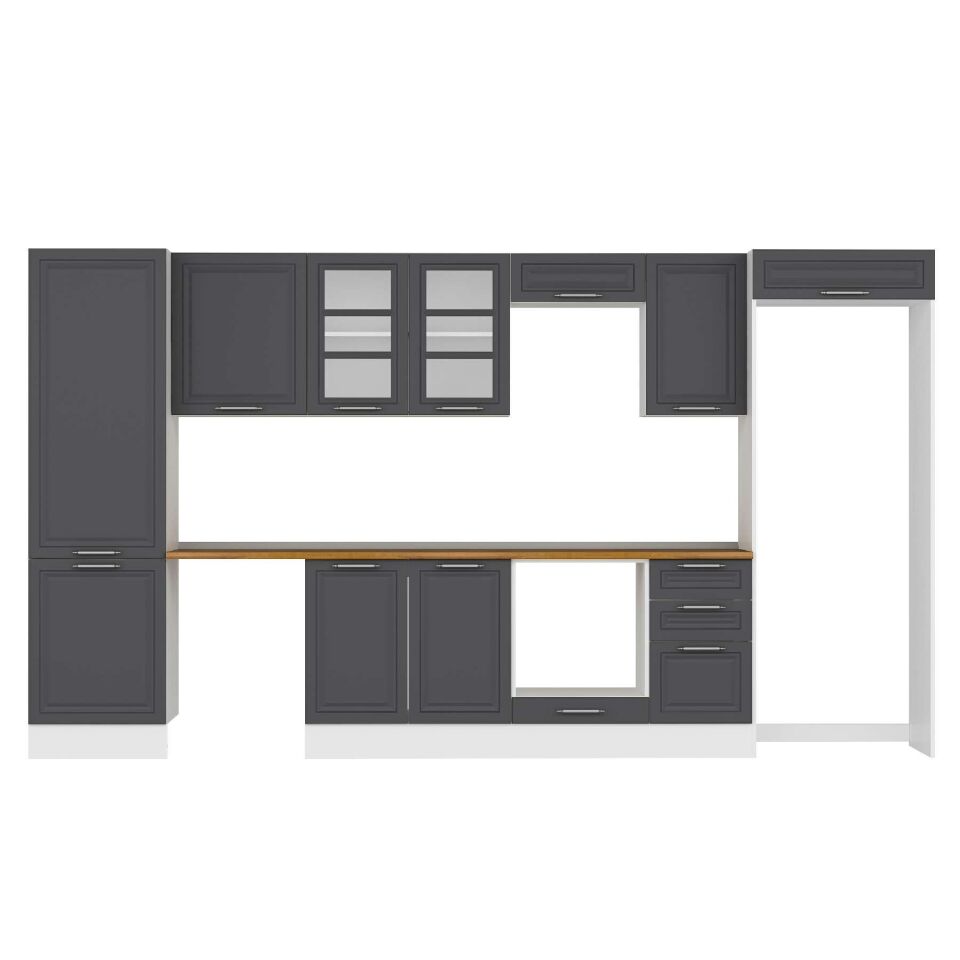 Alvinka 385X222 Cm Klasik Mebran Mutfak Dolabı Mbb-E80B60S45-3 Mebran | Antrasit - Suntalam