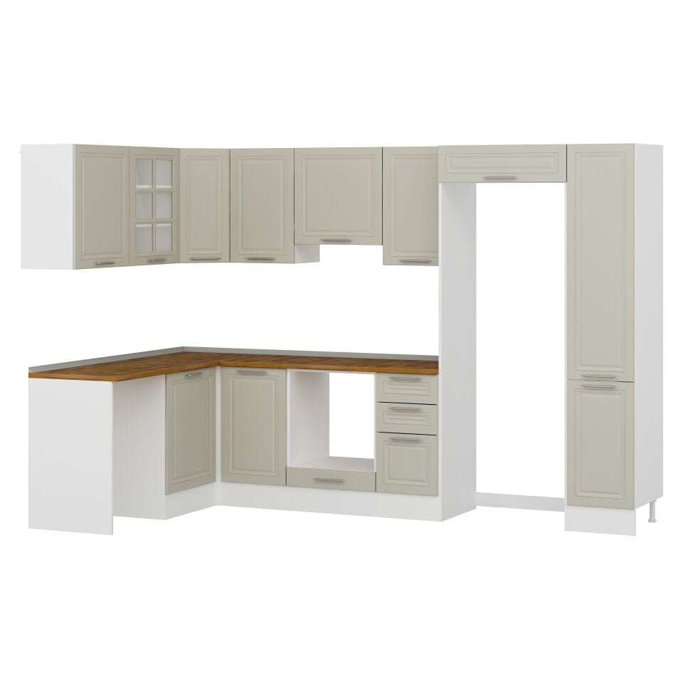 Alvinka 180-330X222 Cm Mbr_C Köşe Mutfak Dolabı Kumtaşı - Suntalam