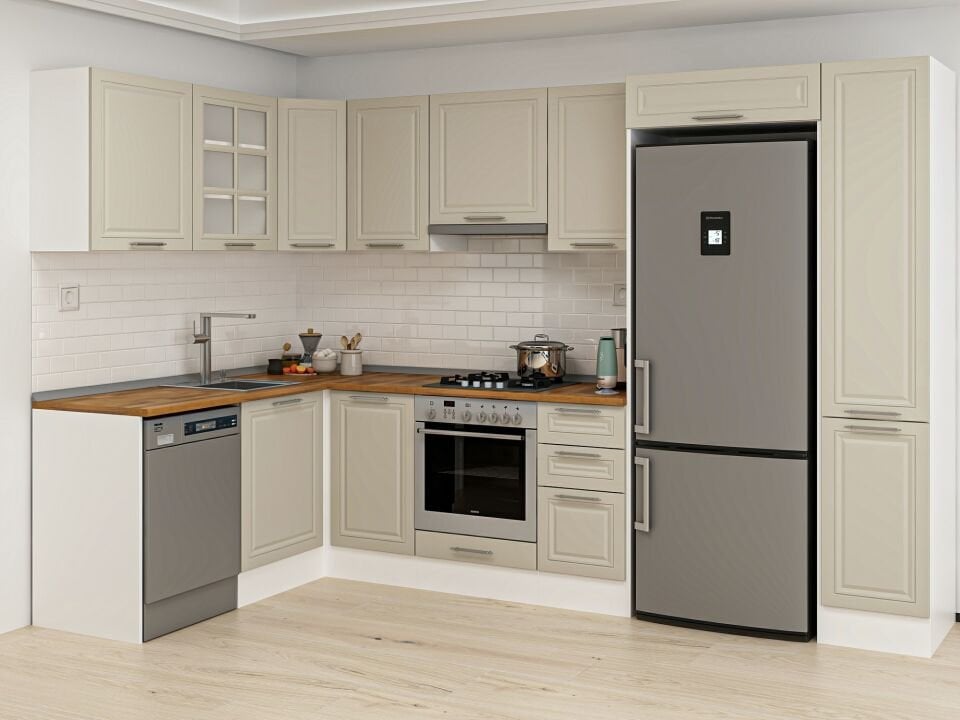 Alvinka 180-330X222 Cm Mbr_C Köşe Mutfak Dolabı Kumtaşı - Mdf