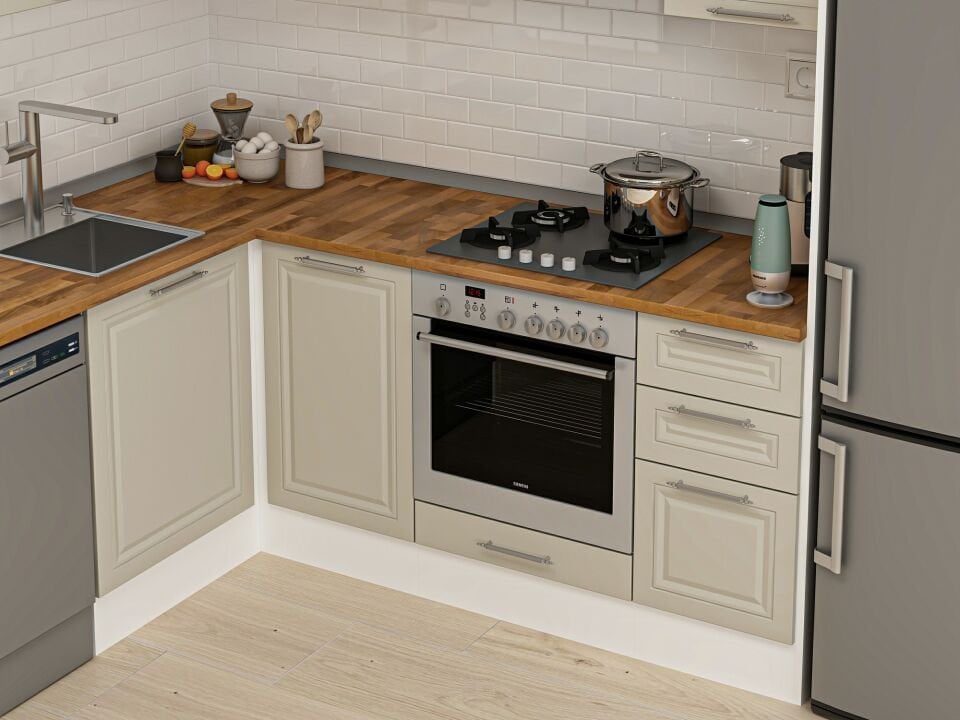 Alvinka 180-330X222 Cm Mbr_C Köşe Mutfak Dolabı Kumtaşı - Mdf