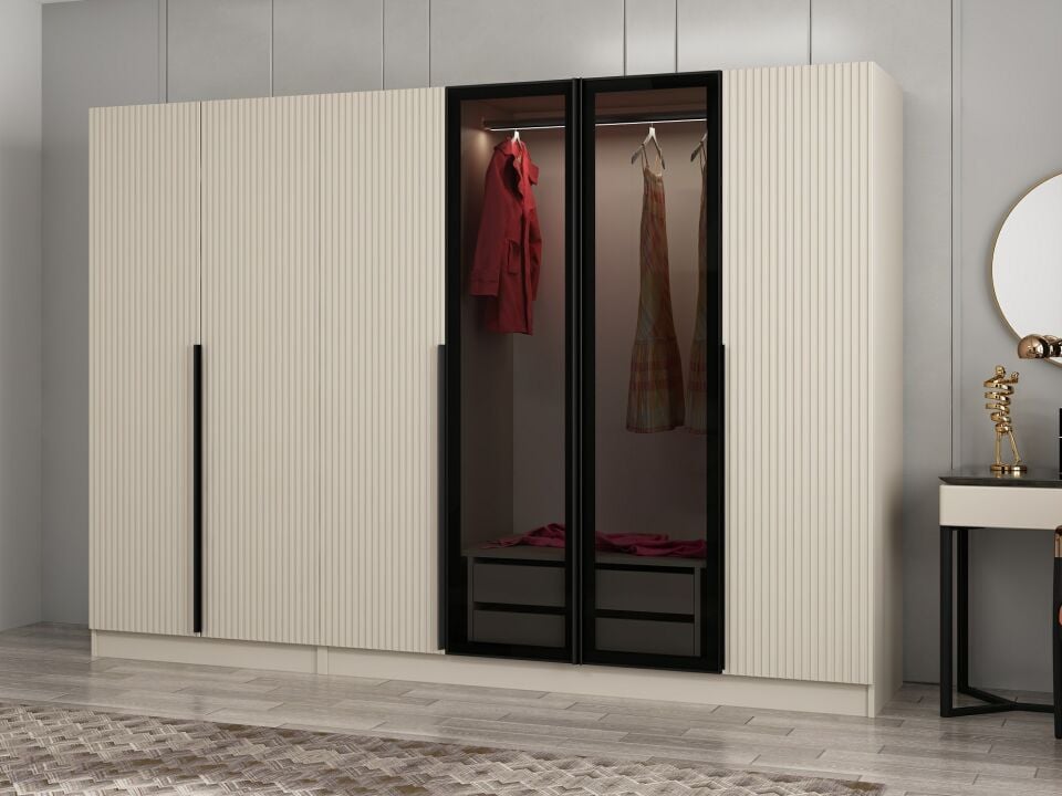 Kale Plus 6 Mebran Kapaklı 2 Çekmeceli Dolap Kumtaşı Mebran Füme