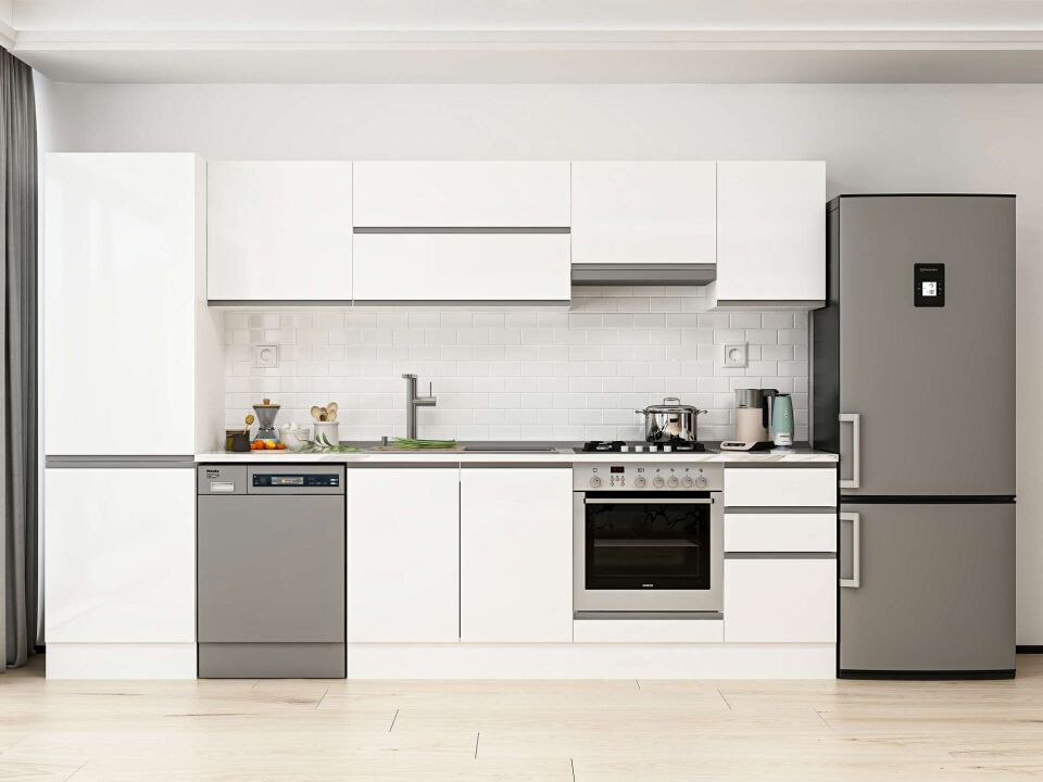 Alvinka 315X210 Cm High Gloss Mutfak Dolabı Mb-E90B60S45-1 High Gloss | Beyaz - Mdf