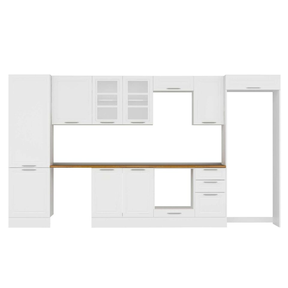 Alvinka 385X222 Cm Klasik Mebran Mutfak Dolabı Mbb-E80B60S45-3 Mebran | Beyaz - Mdf