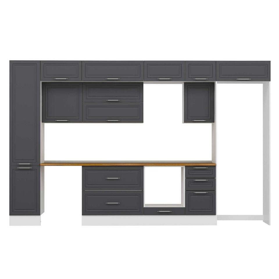 Alvinka 370X240 Cm Klasik Mebran Mutfak Dolabı Mbb-E80B45S45-2 Mebran | Antrasit - Suntalam