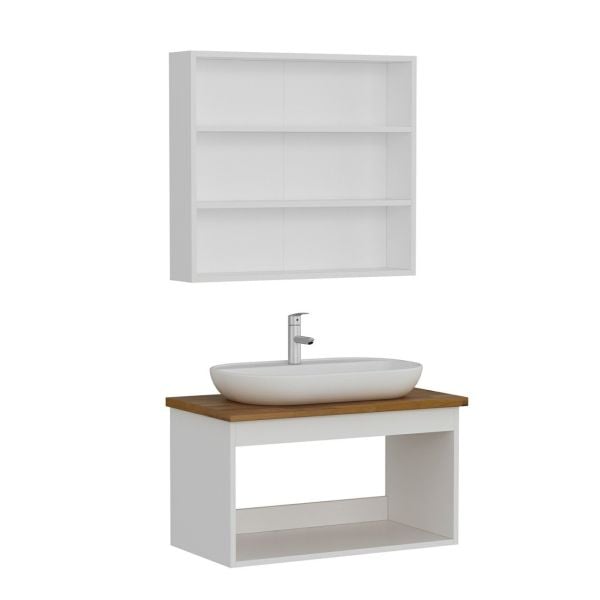 Minar Banyo Dolabı 85Cm As2K+2K2A+Tzg Beyaz Düz Antrasit Kapak