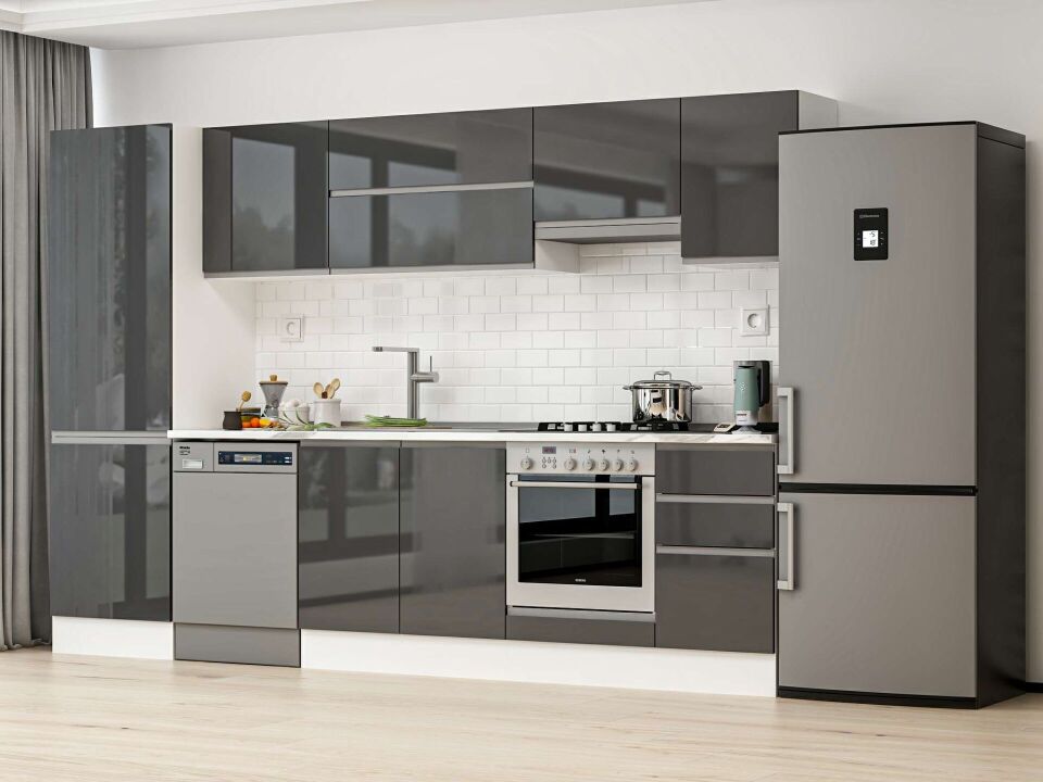 Alvinka 315X210 Cm High Gloss Mutfak Dolabı Mb-E90B60S45-1 High Gloss | Antrasit - Suntalam