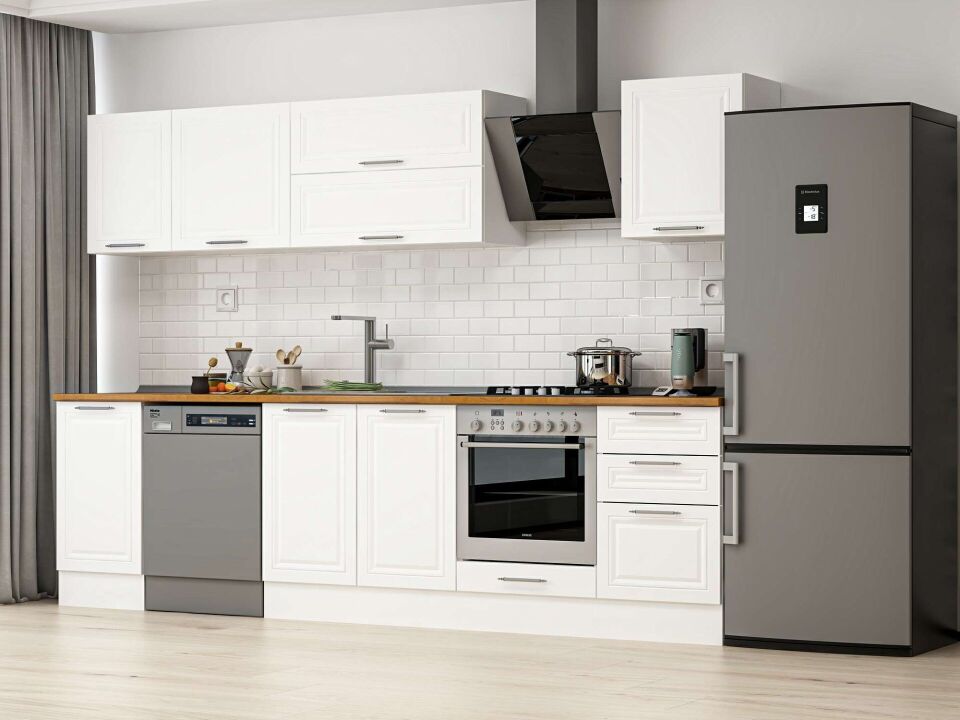 Alvinka 305X210 Cm Klasik Mebran Mutfak Dolabı M-E90S45S50-2 Mebran | Beyaz - Suntalam
